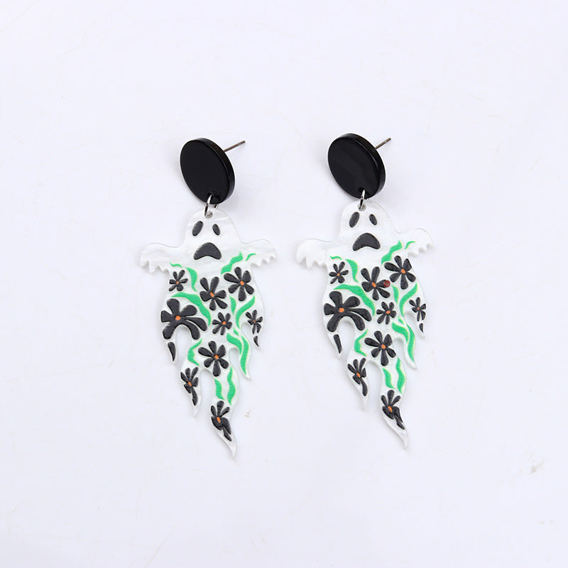 Wholesale Pumpkin Skeleton Flowers Acrylic Earrings